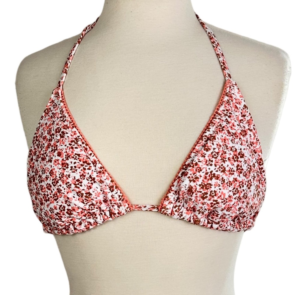 Xhiliration Ditsy Pink Floral Triangle Bikini Top Size L, Flower Bikini Swimsuit